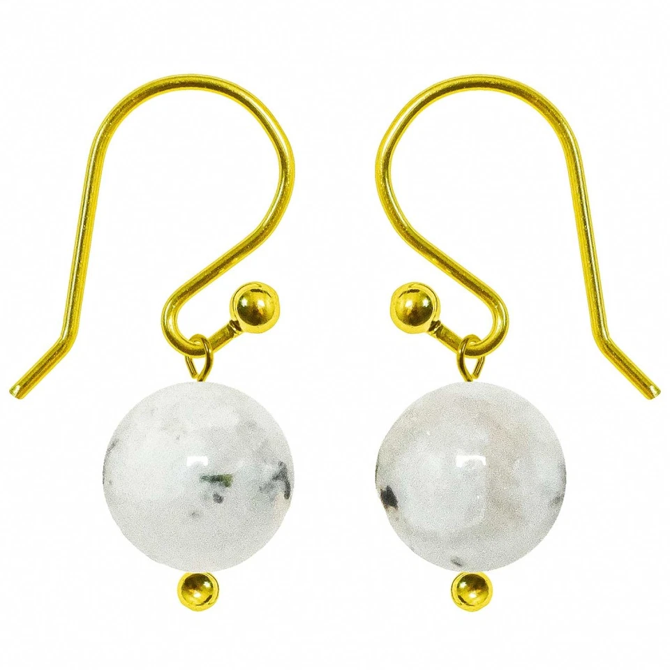 Boucles d'oreilles pendantes dorées perle pierre de lune blanche - Photo 1/1