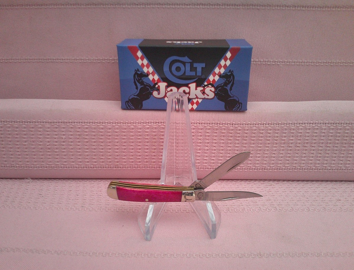 NIB Collectible Colt 2 Blade Jacks Folding Knife with Pink Bone