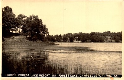 ROUTE'S FOREST LAKE RESORT-CAMPBELLSPORT WISCONSIN-EKC RPPC POSTCARD BK87