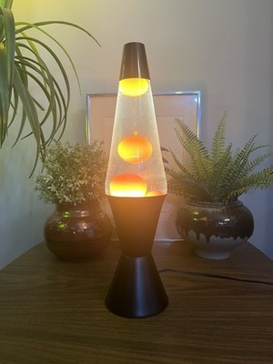 Vtg Retro 1990 s Original Lava Lite Motion Lamp Yellow Wax Black Base 16  *Read*
