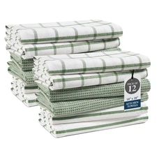 12 Pack Olive Cotton Dish Towels, 18x28-in, Absorbent Hand, Tea Towels, Drying