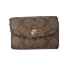 Coach Key Holder Wallet Womens Brown Signature C Canvas Leather Key Case