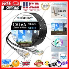 Cat6a Ethernet Cable Slim 50ft Outdoor Indoor, 28AWG Pure Copper Cat6 Interne...