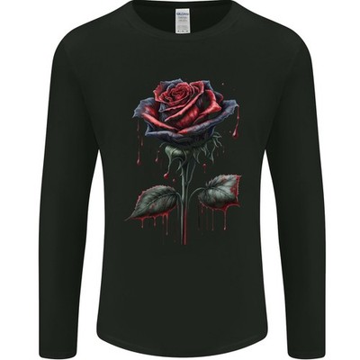 Gildan Gothic Rose Blut Tropfend Goth Herren Langarm T-Shirt Schwarz