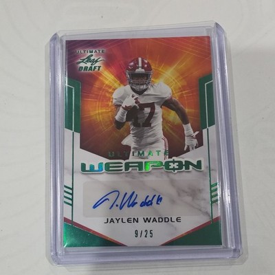 2021 Leaf Ultimate Weapon Jaylen Waddle Blue Auto card 09/25. Mint
