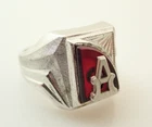 Vintage Art Deco Signet Red Stone Initial "A" Sterling Silver Band Ring 5.5