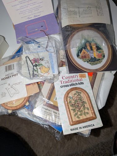 Embroidery Cross Stitch Kit Bundle-Country Traditional/-Flowers~As Is