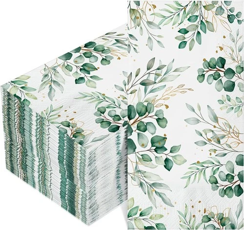 100 Pcs Eucalyptus Napkins 3 Ply Disposable Eucalyptus Leaf Paper Green Leaves - Picture 1 of 4