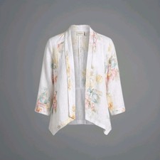Chico's 100 Linen Floral Open Front Blazer Jacket Cardigan Size 0 Small