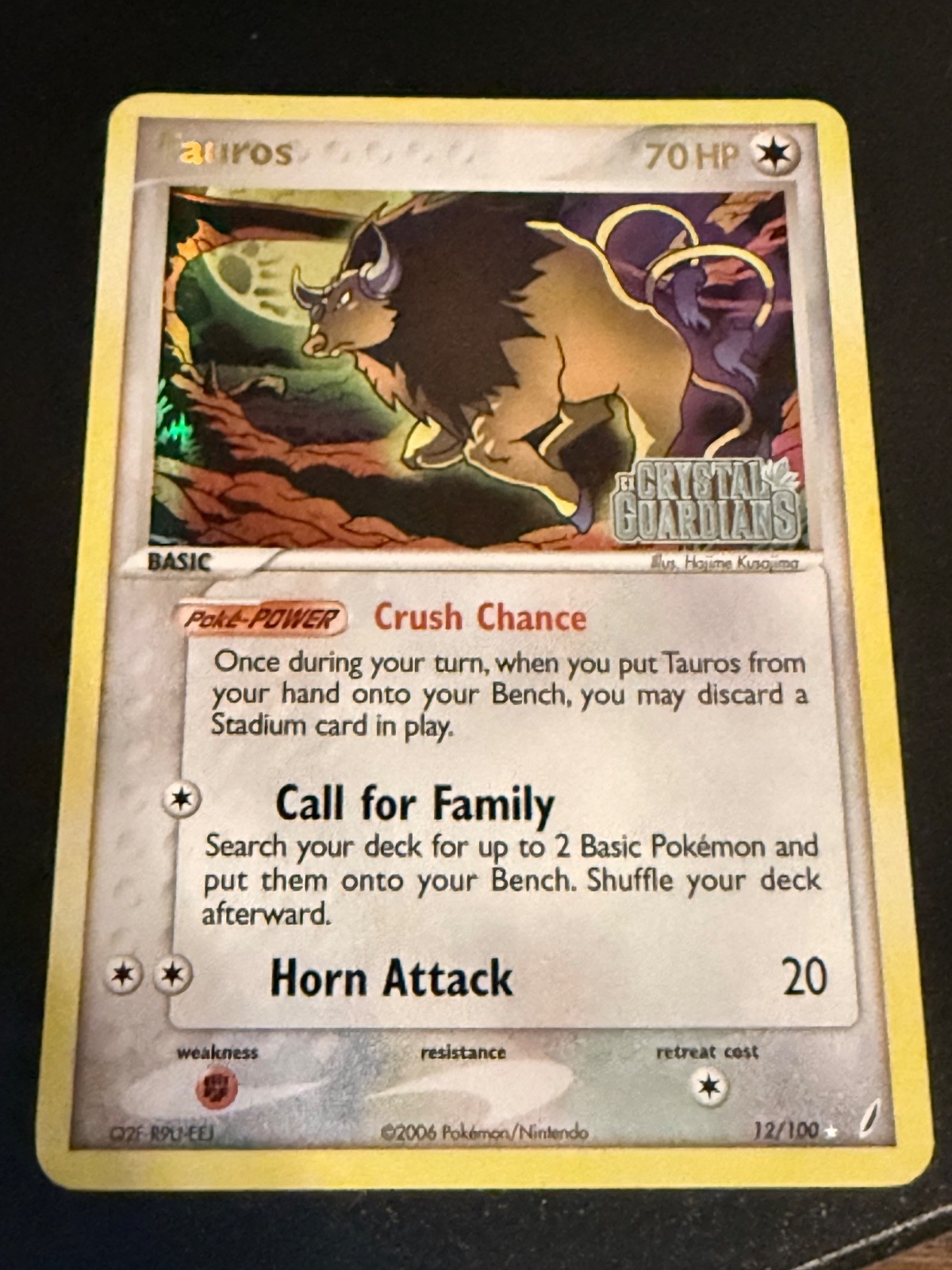 Pokémon Tauros 12/100 reverse Holo Crystal Guardians 2006 Vintage TCG NM Stamped