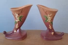 PAIR Roseville Pottery Pink Snowberry Cornucopia Vases II-6 Perfect Condition