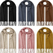 6 Pcs Solid Color Winter Scarf Black, Light Gray, Camel, Beige, Pink, Yellow