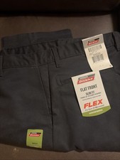 DICKIES MEN'S FLAT FRONT SLIM FIT PANTS 34X34, BLACK NEW WITH TAGS