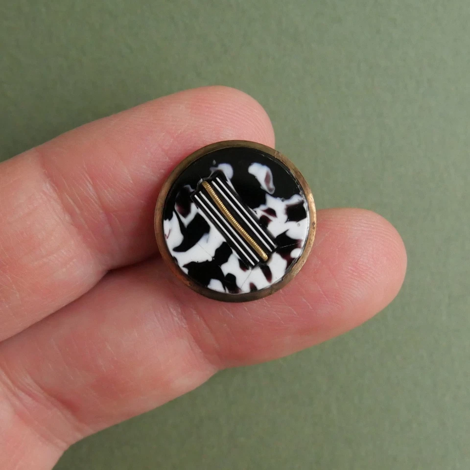 Bouton ancien - Verre/métal - 20 mm - XIXe - Glass set in brass Paris BM Button - Photo 2/4