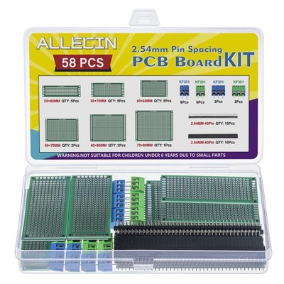 ALLECIN 58Pcs 6 Sizes Double Sided PCB Circuit Prototype Solder Board Kit...