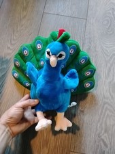 Plush PEACOCK 10.5" High Stuffed Green Blue Used Stuffed Animal Great Decoration