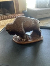 Red Mill Mfg American Buffalo Bison Handcrafted Figurine Carved Wooden Resin