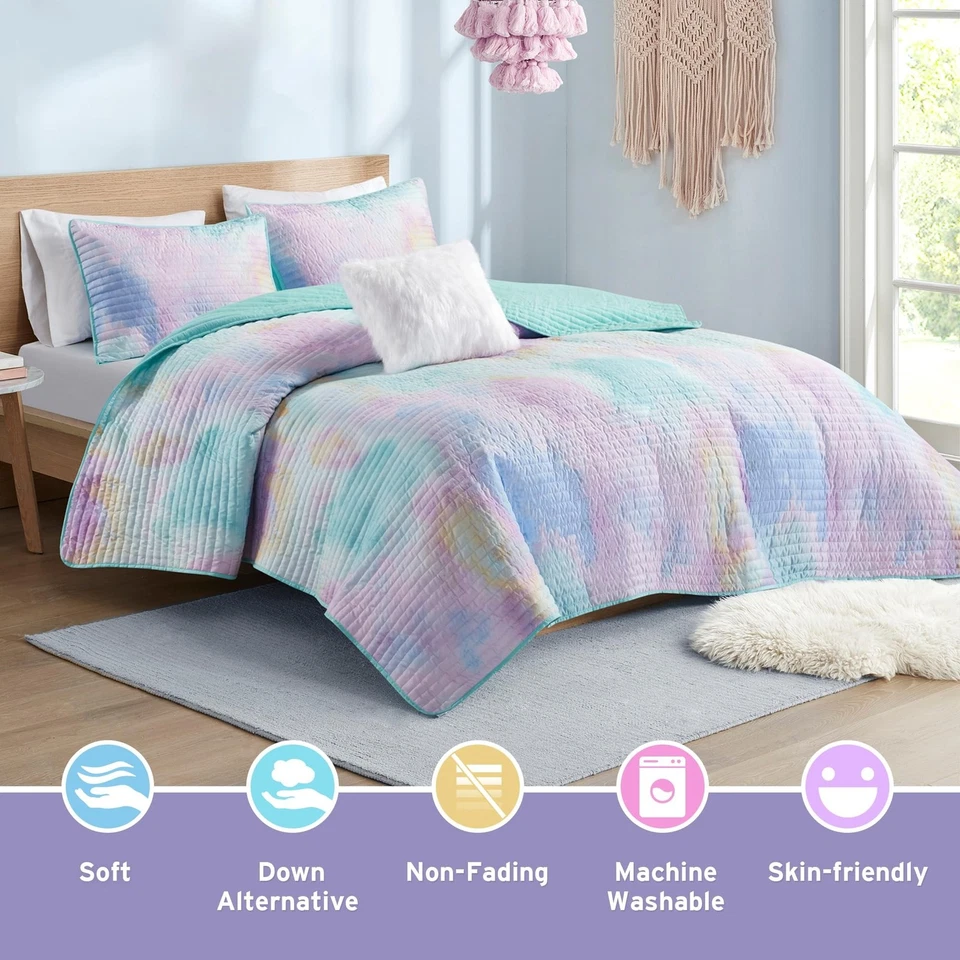 Intelligent Design Twin Quilt Set Boho Quilt Set, Watercolor Tie-Dye Coverlet... - Image 3 of 4