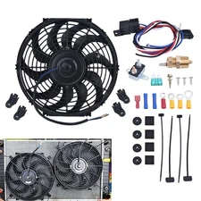 14" Slim Electric Radiator Cooling Fan Assembly + Thermostat Switch Relay Kit