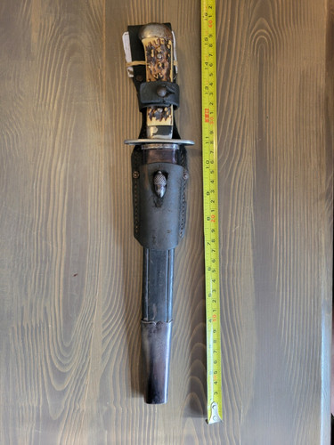 RARE! WWI-WWII German Stag Handle Bowie Knife WKC  w/Original Scabbard & Frog