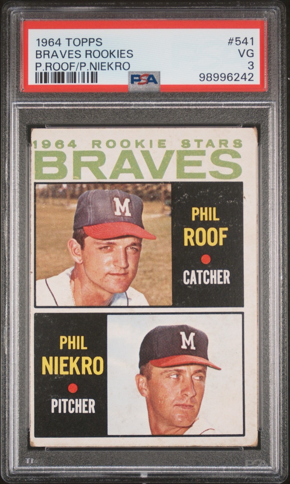 1964 Topps - Braves Rookies High # Phil Niekro, Phil Roof #541 (RC) PSA 3 VG