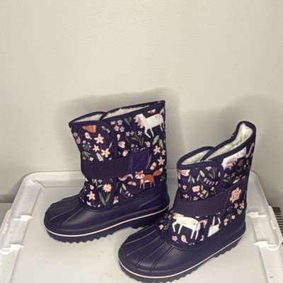 The Children's Place Girls Purple Snow Boots, Animal Print, Hook & Loop, Size 10