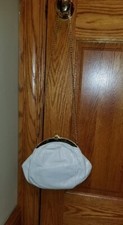 Stefano White Embossed Snakeskin Leather Clutch W/ Gold Tone Chain Strap Bag