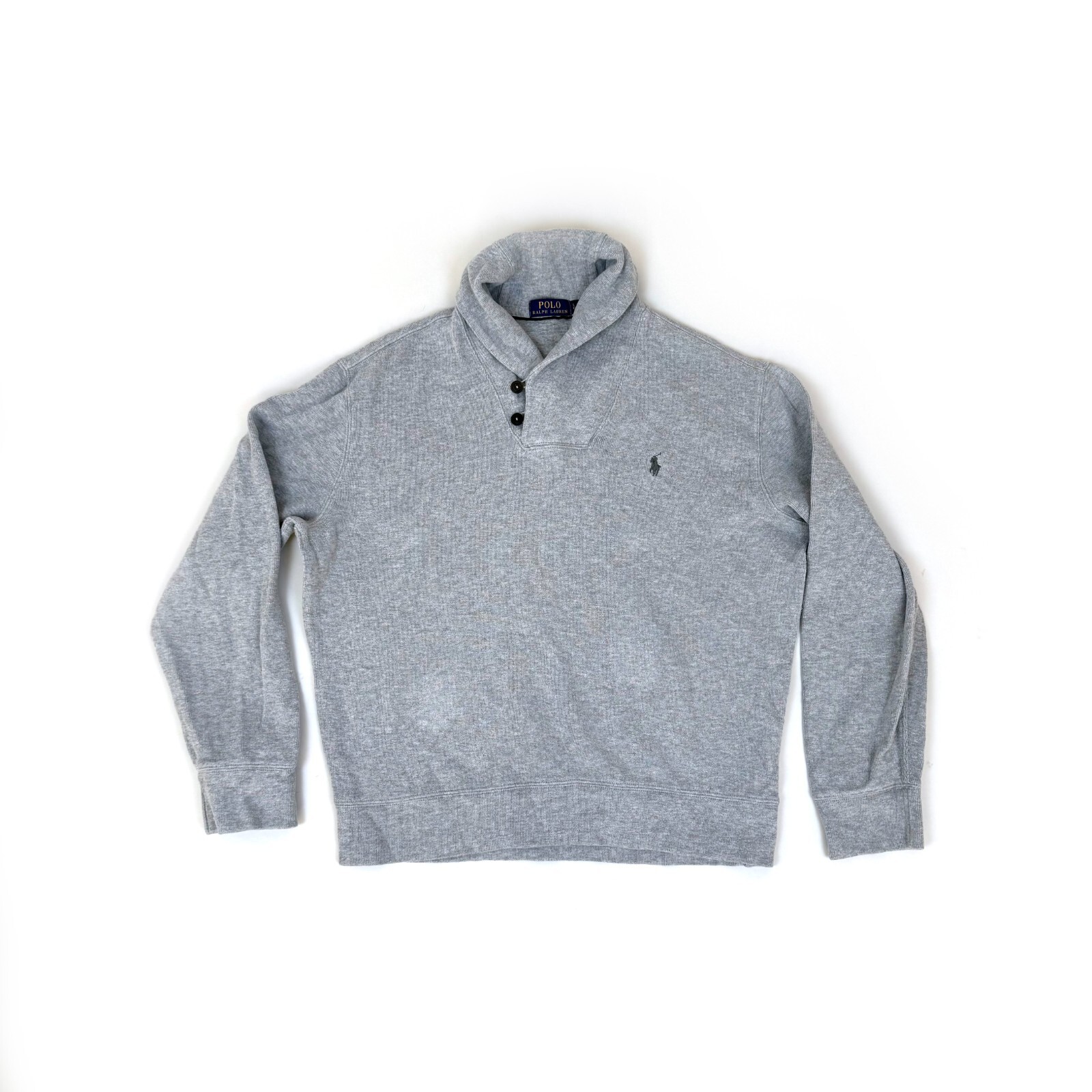 Polo Ralph Lauren Uomo Grigio Scialle Collo Pony Maglione Felpa L Large Vestibilità Corta