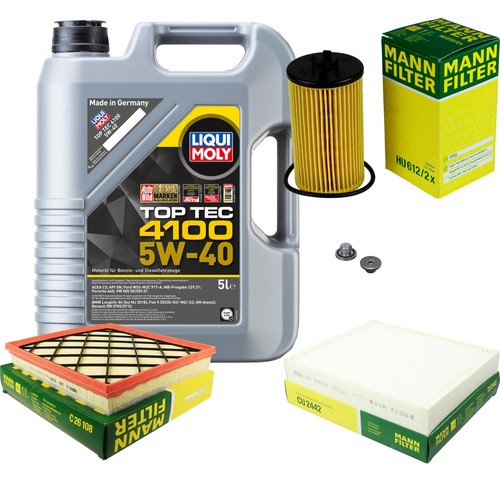 MANN Inspektionspaket 5 L LIQUI MOLY Top Tec 4100 5W-40 für Opel Chevrolet Astra