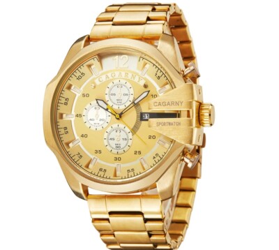 Cagarny Herren Quarzuhr Luxus Sport Armbanduhr Wasserdicht Schwarz Edelstahl $$