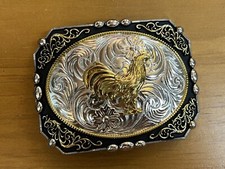 Rooster Plated Western Belt Buckle Filagree Silver Tone Gold Tone