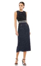 Mac Duggal Dress Womens Size 16 Blue Sequin Beaded High Neck Sleeveless Midi