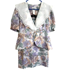 Classiques By Leslie Faye Vintage 2 Piece Skirt/Top Suit Floral Women's Size 8
