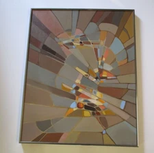 SEITAS VINTAGE ABSTRACT PAINTING 30 INCHES EXPRESSIONISM GEOMETRIC CUBIST CUBISM