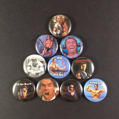 Arnold Schwarzenegger 1'' PIN BUTTON lot Terminator Commando Predator Conan