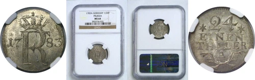 1783 A Germany Prussia 1/24th Thaler Friedrich II (The Great) KM# 296 NGC MS 64