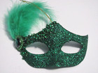 NWOT GREEN GLITTER, SEQUIN, BEADS AND FEATHERS MARDI GRAS MASK ORNAMENT