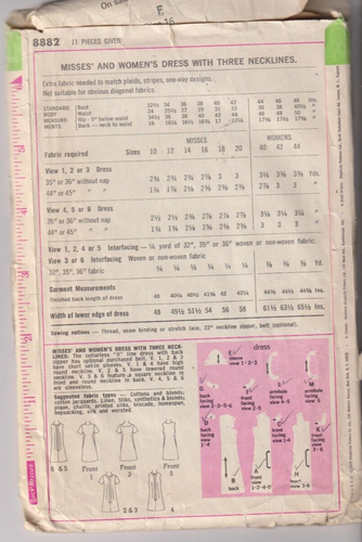 8882 SIMPLICITY c.1970 - ALine DRESS w 3 Necklines - Sz 14 B 36" - Picture 2 of 2