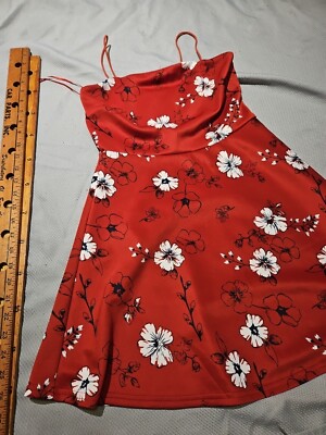 STREETWEAR SOCIETY Dress Womens Medium Red Floral Spaghetti Strap Sun Mini STREETWEAR SOCIETY Dress Womens Medium Red Floral Spaghetti Strap Sun Mini