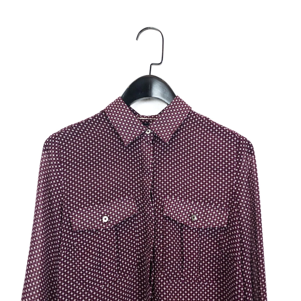 Camisa Tommy Hilfiger Púrpura Granate Blanca Geométrica Cuello Abotonado - Talla XS Foto 2 de 4