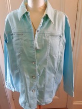 Ladies Quacker Factory Size L (appr 18) Turq Lemon Stretch Jkt Diamante Trim New