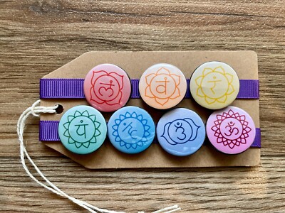 Chakra, Energiepunkte, 7 Chakren, Yoga, Meditation - Button Pin Anstecker Set