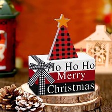 Christmas Tiered Tray Decor 4Pcs Buffalo Plaid Christmas Table Decorations Wo...