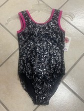 Adult XS Black Silver Butterfly Metallic Gymnastics Dance Leotard Bodysuit NWT