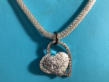 Valentines Heart Inside A Heart Pendant Necklace Silver Tone Raised Finish