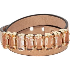 FOSSIL ROSE GOLD,LARGE CRYSTAL,DOUBLE WRAP TAUPE LEATHER CUFF BRACELET JA6760791