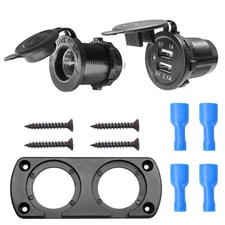 Car Cigarette Lighter 12V Socket Charger Panel Dual USB Outlet Port Charger Boat