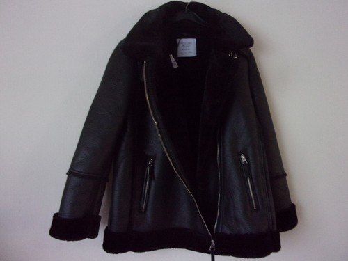 New Stradivarius Black The Iconic Oversized Borg Lined Aviator Jacket Size: L - Picture 3 of 13