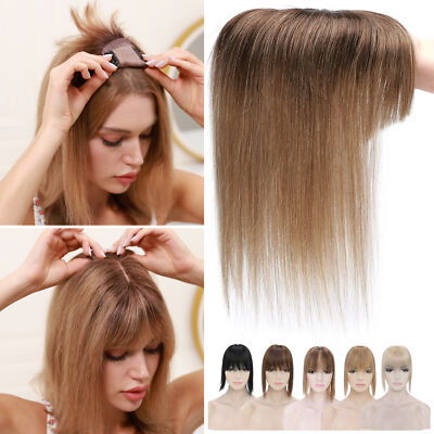 US 100% Real Human Hair Topper Toupee Clip In Remy Hairpiece Top Piece With Bang