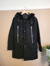 The Kooples Black Wool Cashmere Blend Lamb Leather Parker Coat Size Eu 38 Uk 10 